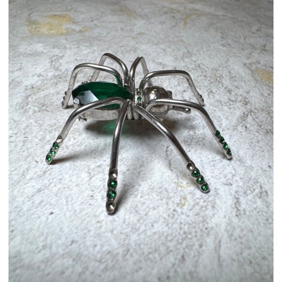Vintage 1920s Large Spider Green Crystal and Stone Figural Brooch Pin - Picture 6 of 11
